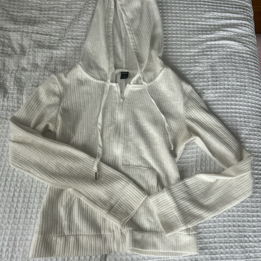 SHEIN DAZY WHITE COTTON  Zip-Up Hoodie